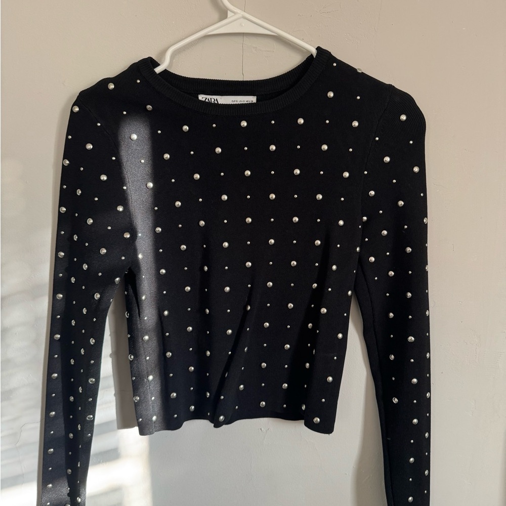 Zara Black Top with Stud Detail